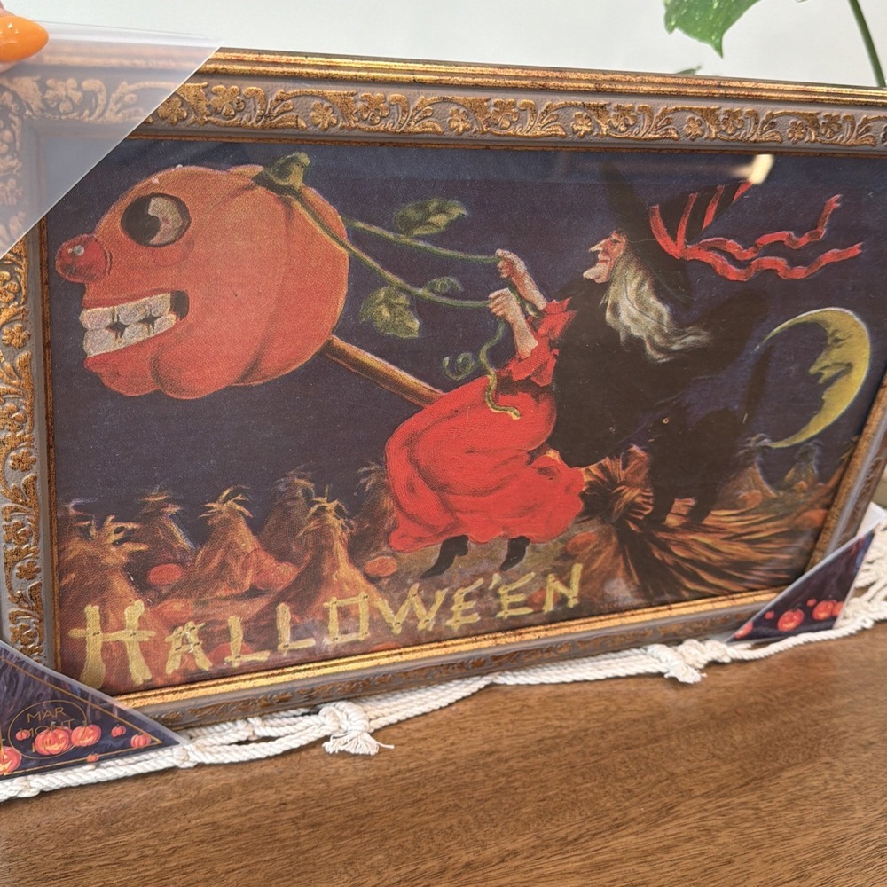 Marmont Hill Halloween Gold Framed Vintage Style Witch Wall Hanging Picture NEW - Picture 3 of 4
